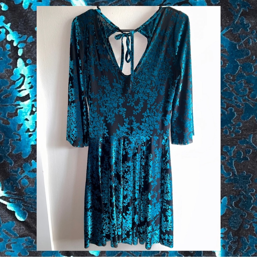 GUC Black Milk Burned Velvet Teal Floral Kimono Dress Large - Picture 6 of 16